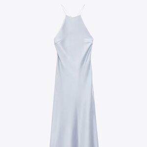 Zara blue satin halter dress